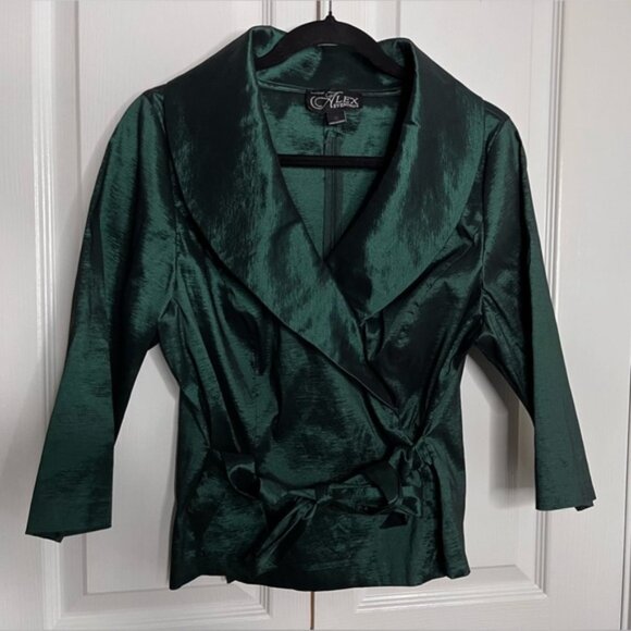 ALEX EVENING WOMENS BLOUSE, TAFFETA, DEEP GREEN, size 1X - Picture 1 of 7